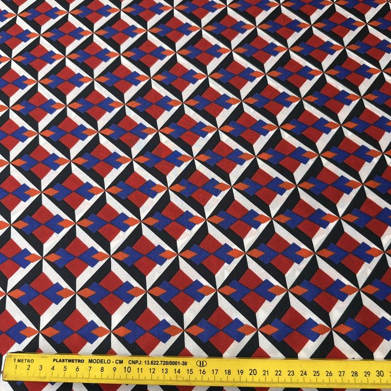 Tecido Crepe de Chine Estampado Retro Cube • Conexão Tecidos