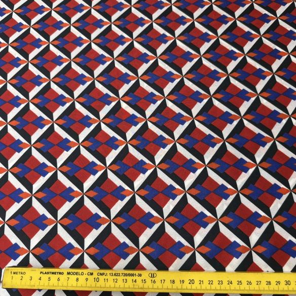 Tecido Crepe de Chine Estampado Retro Cube • Conexão Tecidos