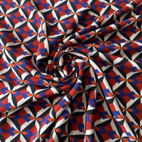 Tecido Crepe de Chine Estampado Retro Cube • Conexão Tecidos