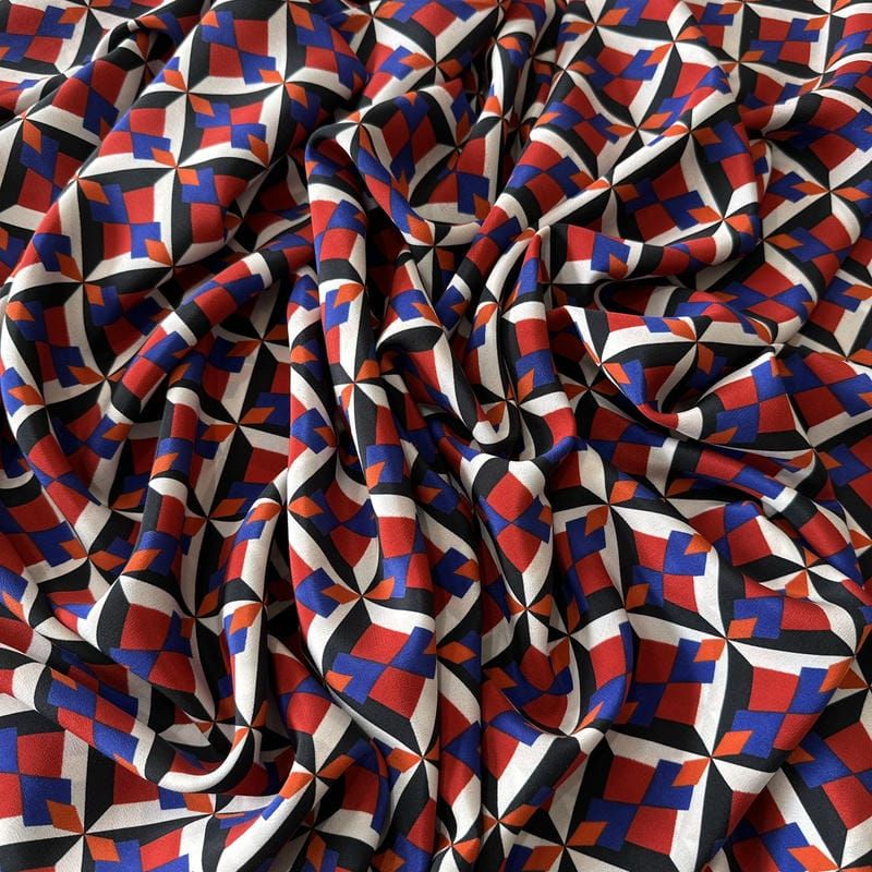 Tecido Crepe de Chine Estampado Retro Cube • Conexão Tecidos