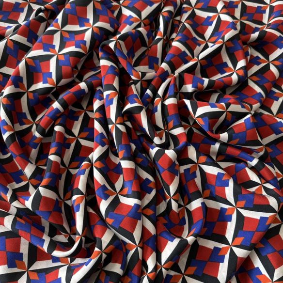 Tecido Crepe de Chine Estampado Retro Cube • Conexão Tecidos