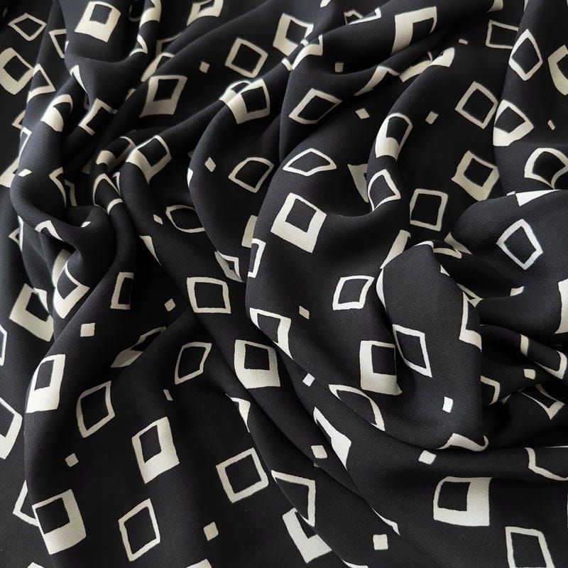 Tecido Crepe de Chine Estampado Square Classic • Conexão Tecidos