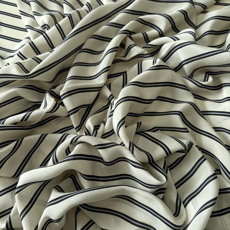 Tecido Crepe de Chine Estampado Fine Line Elegance • Conexão Tecidos