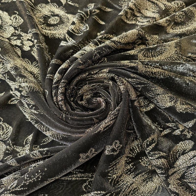 Tecido Tule De Malha Gold Flowers • Conexão Tecidos