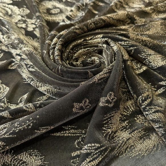 Tecido Tule De Malha Gold Flowers • Conexão Tecidos