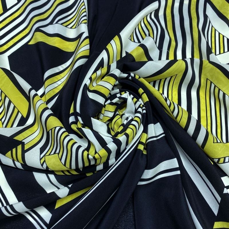 Tecido Crepe de Chine Estampado Chevron Amarelo • Conexão Tecidos