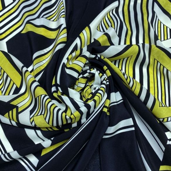 Tecido Crepe de Chine Estampado Chevron Amarelo • Conexão Tecidos