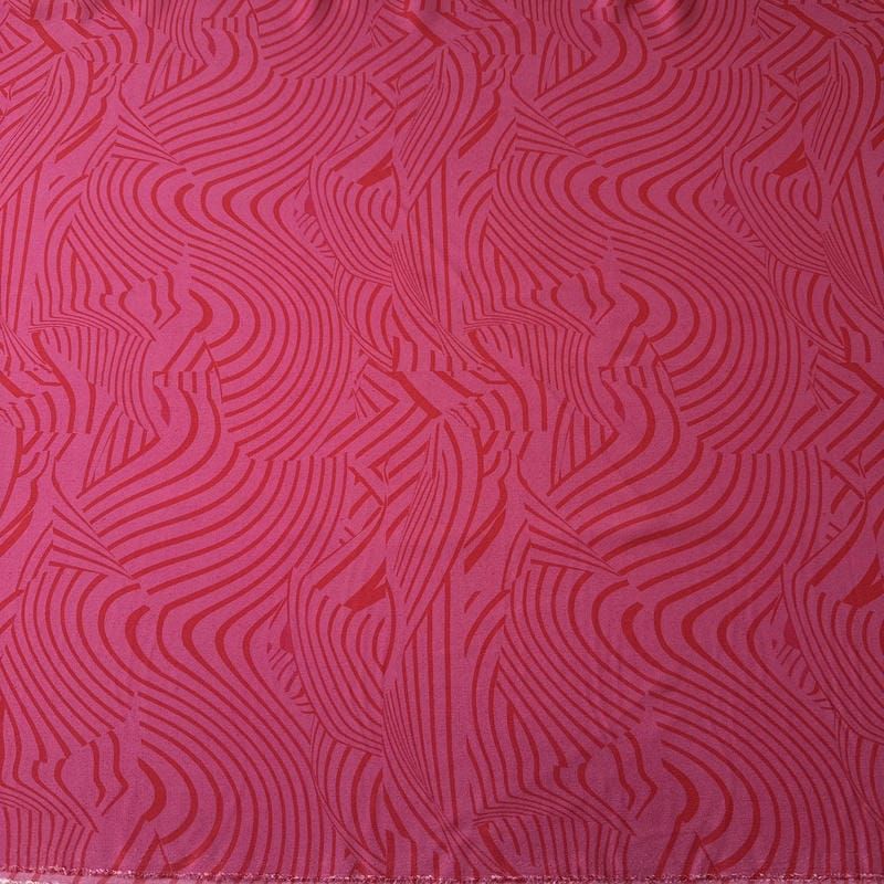 Tecido Crepe de Chine Estampado Waves Pink • Conexão Tecidos