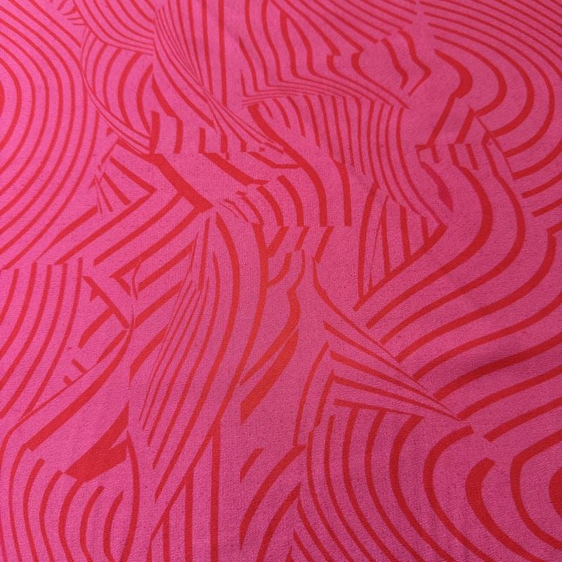 Tecido Crepe de Chine Estampado Waves Pink • Conexão Tecidos