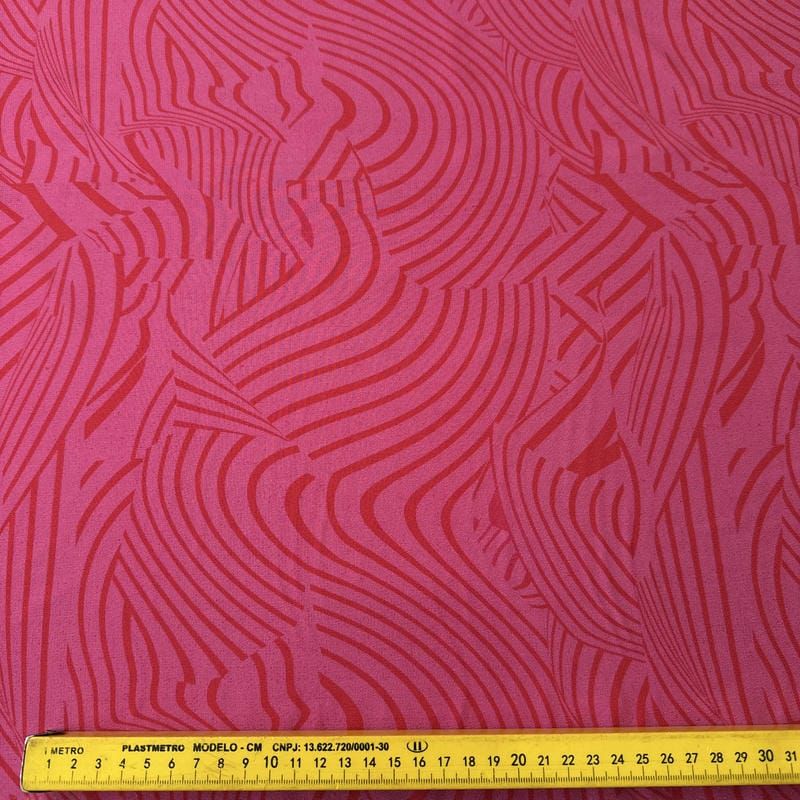 Tecido Crepe de Chine Estampado Waves Pink • Conexão Tecidos