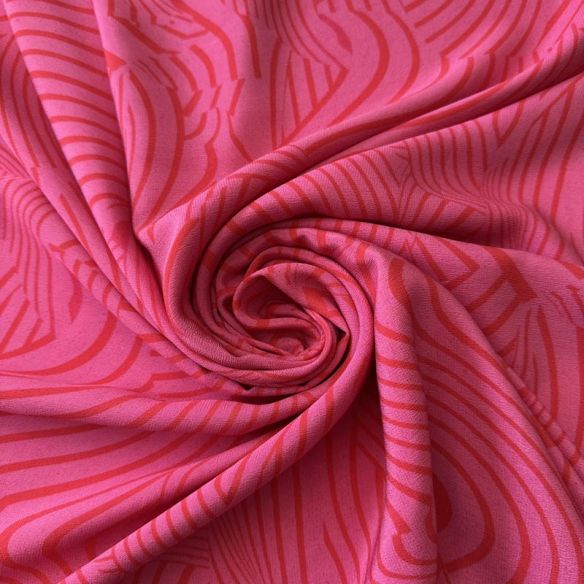 Tecido Crepe de Chine Estampado Waves Pink • Conexão Tecidos