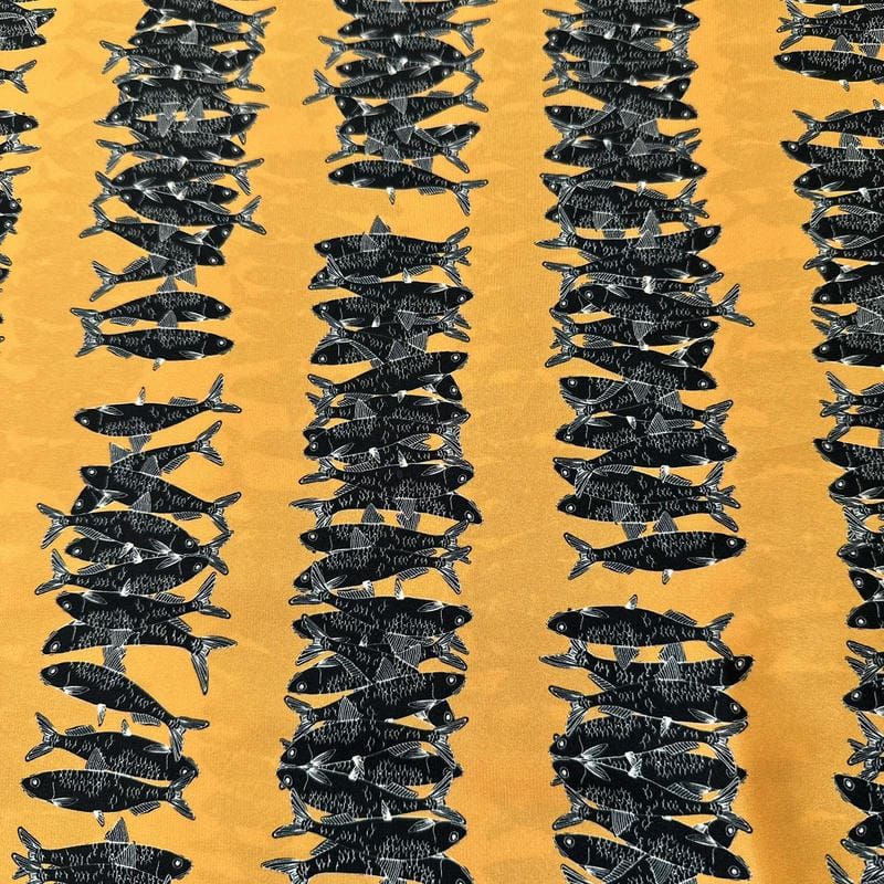 Tecido Crepe de Chine Estampado Fish Line • Conexão Tecidos