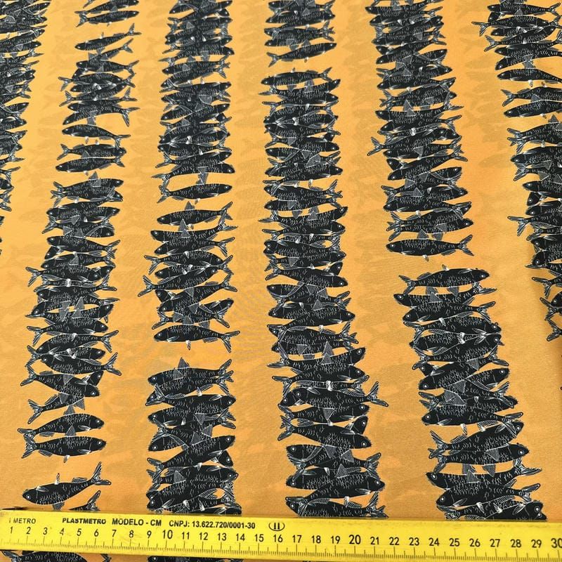 Tecido Crepe de Chine Estampado Fish Line • Conexão Tecidos