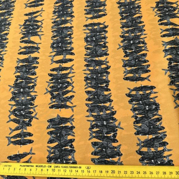 Tecido Crepe de Chine Estampado Fish Line • Conexão Tecidos