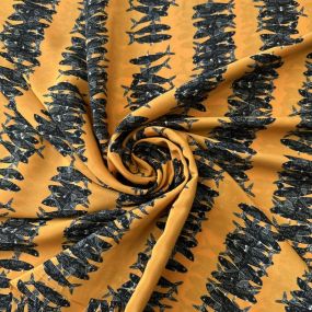 Tecido Crepe de Chine Estampado Fish Line • Conexão Tecidos