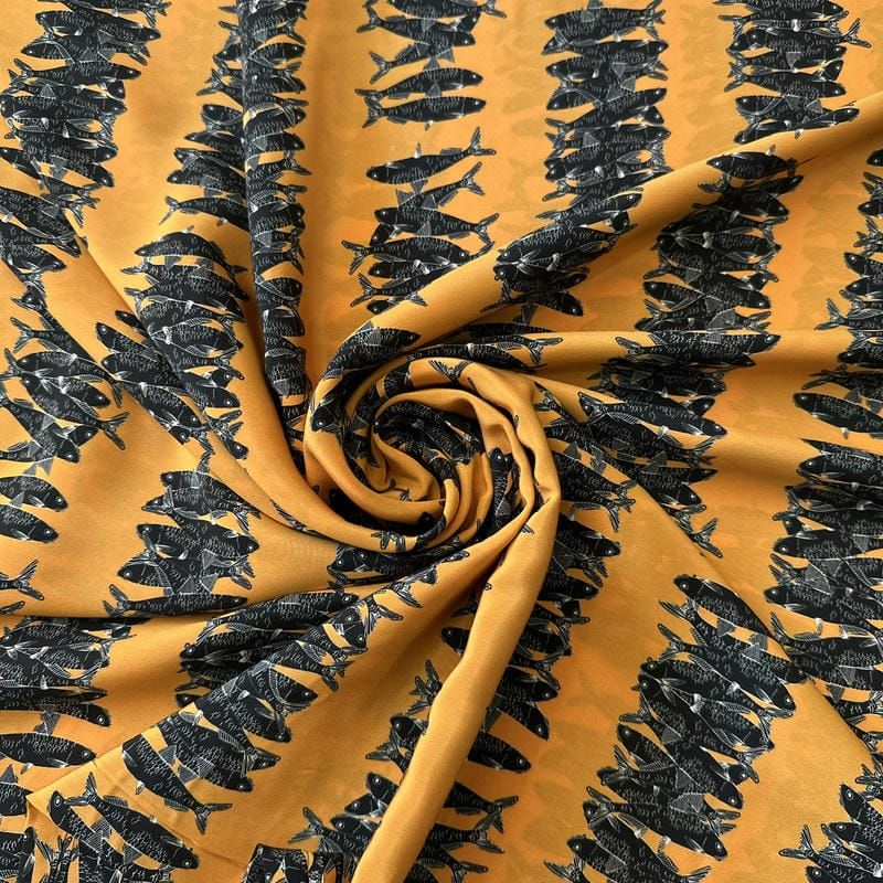 Tecido Crepe de Chine Estampado Fish Line • Conexão Tecidos