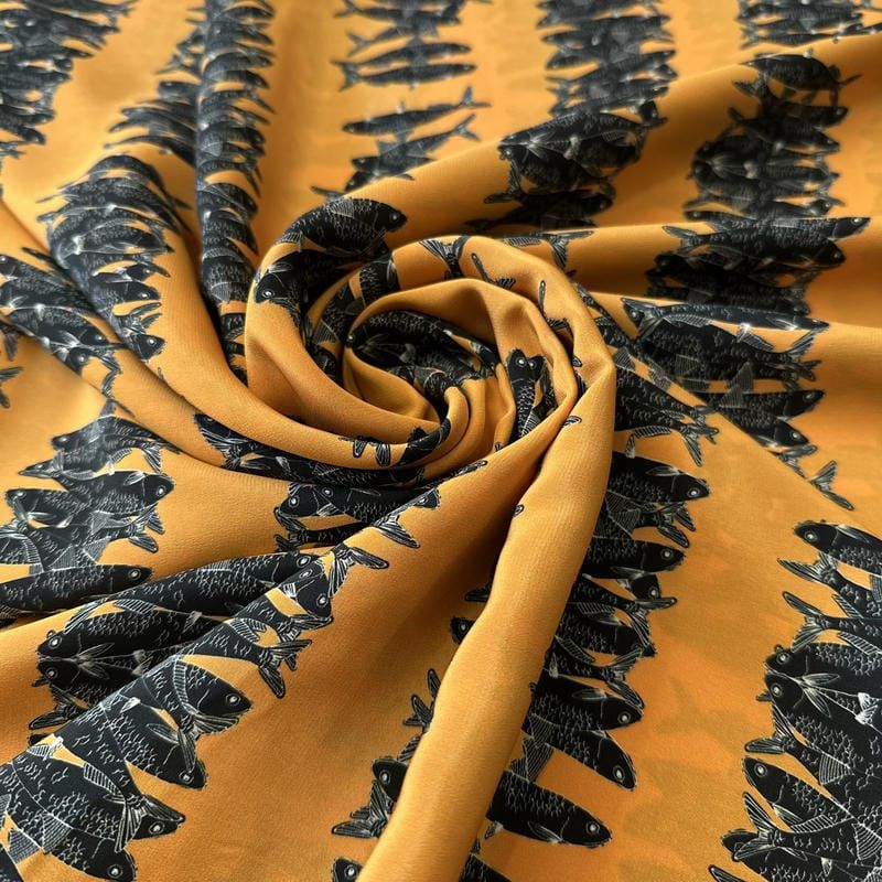 Tecido Crepe de Chine Estampado Fish Line • Conexão Tecidos