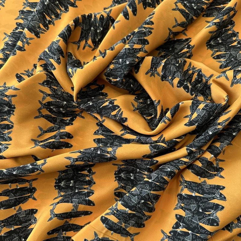 Tecido Crepe de Chine Estampado Fish Line • Conexão Tecidos