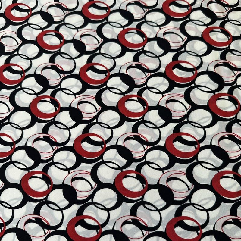 Tecido Crepe de Chine Estampado Retro Rings • Conexão Tecidos