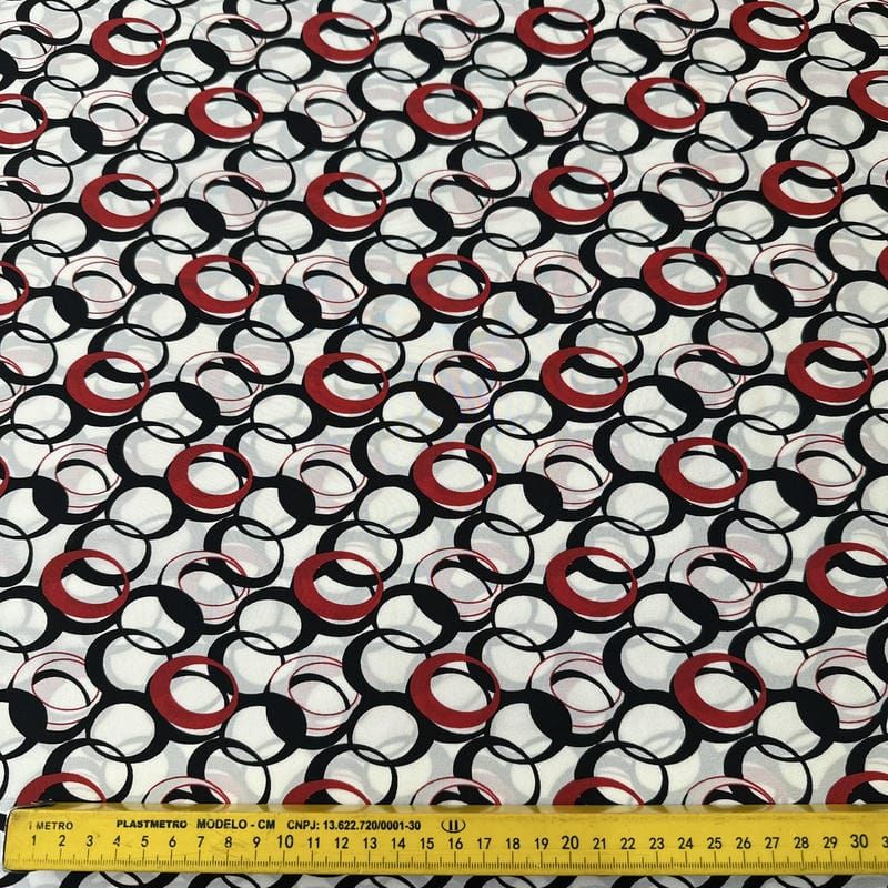 Tecido Crepe de Chine Estampado Retro Rings • Conexão Tecidos