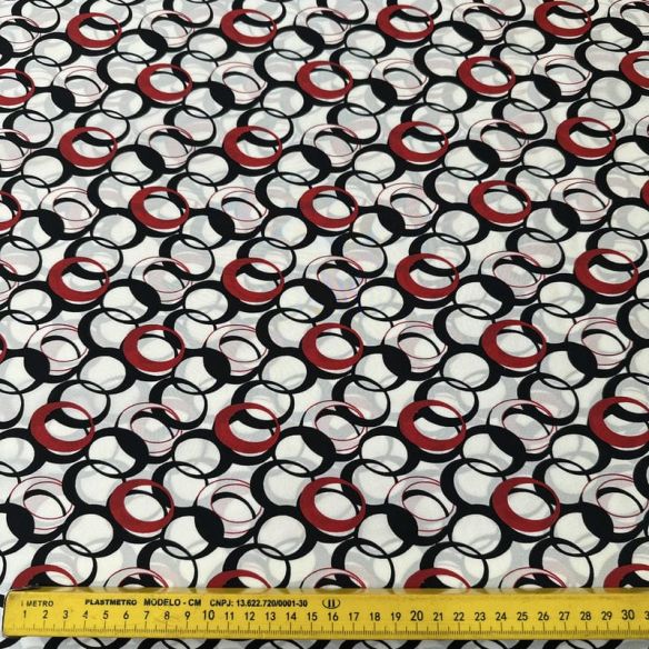 Tecido Crepe de Chine Estampado Retro Rings • Conexão Tecidos