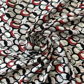 Tecido Crepe de Chine Estampado Retro Rings • Conexão Tecidos