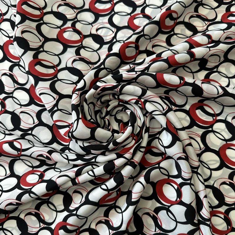 Tecido Crepe de Chine Estampado Retro Rings • Conexão Tecidos