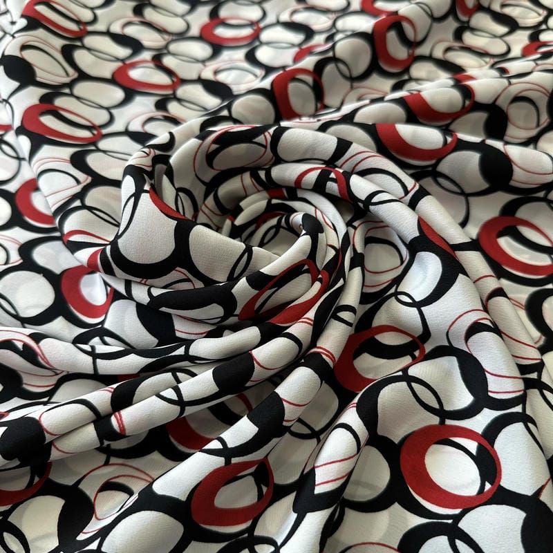 Tecido Crepe de Chine Estampado Retro Rings • Conexão Tecidos
