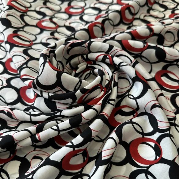 Tecido Crepe de Chine Estampado Retro Rings • Conexão Tecidos