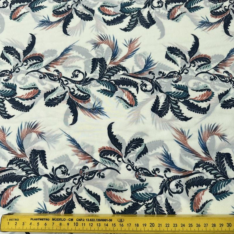 Tecido Crepe de Chine Estampado Botanical Arabesque • Conexão Tecidos