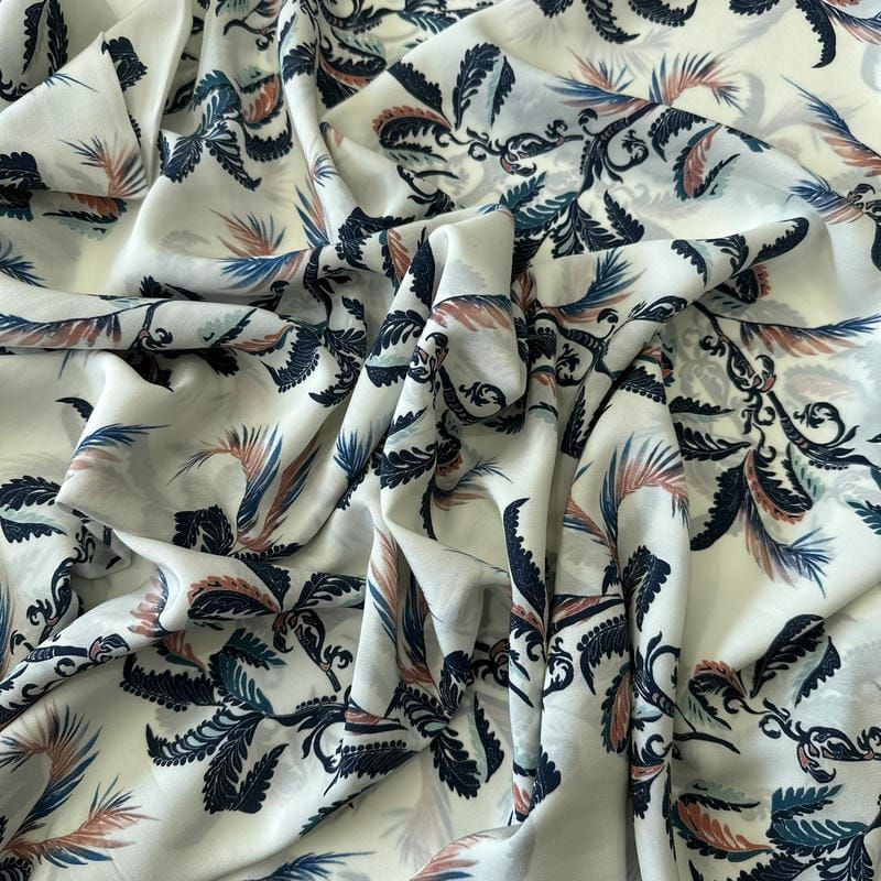 Tecido Crepe de Chine Estampado Botanical Arabesque • Conexão Tecidos