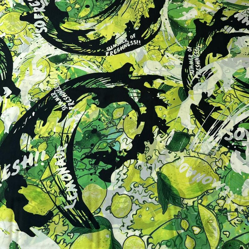 Tecido Crepe de Chine Estampado Green Lemonade • Conexão Tecidos