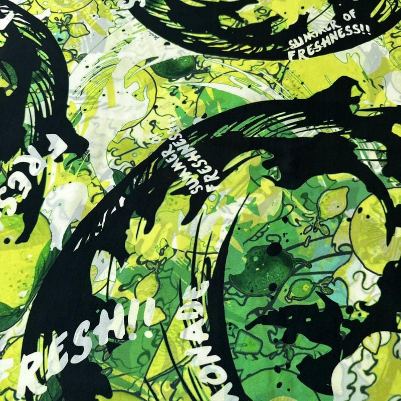 Tecido Crepe de Chine Estampado Green Lemonade • Conexão Tecidos