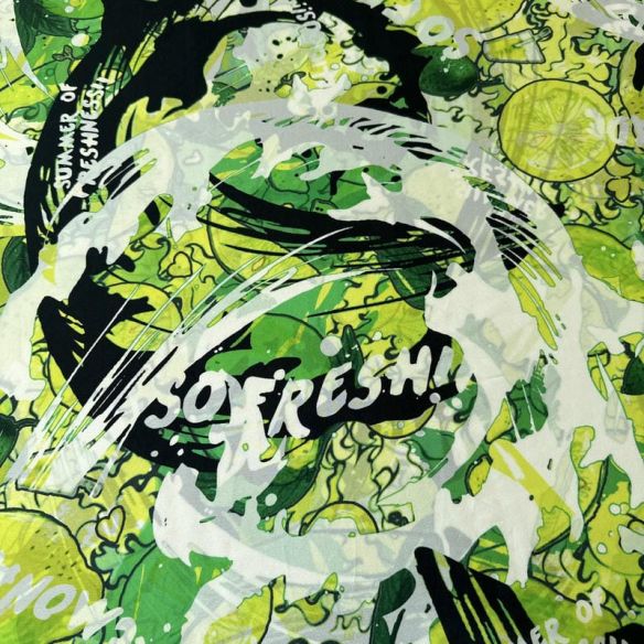 Tecido Crepe de Chine Estampado Green Lemonade • Conexão Tecidos