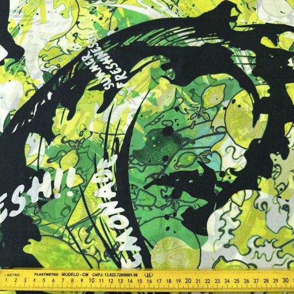 Tecido Crepe de Chine Estampado Green Lemonade • Conexão Tecidos