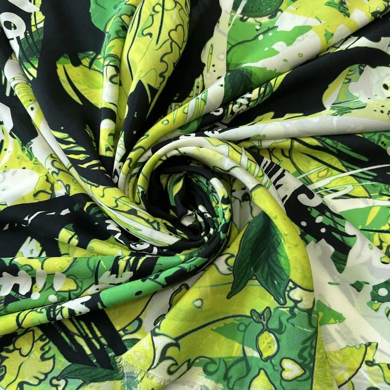 Tecido Crepe de Chine Estampado Green Lemonade • Conexão Tecidos