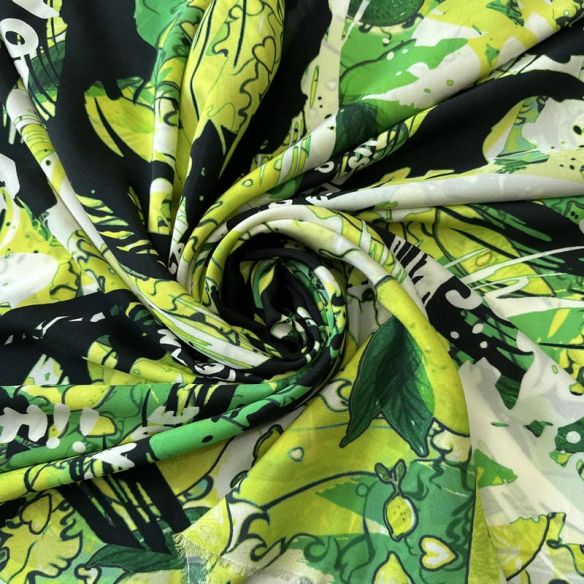 Tecido Crepe de Chine Estampado Green Lemonade • Conexão Tecidos