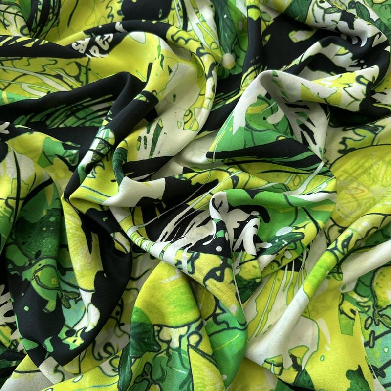 Tecido Crepe de Chine Estampado Green Lemonade • Conexão Tecidos