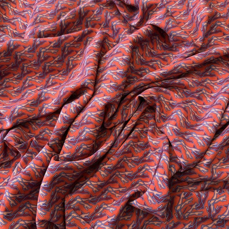 Tecido Crepe de Chine Estampado Red Legs • Conexão Tecidos