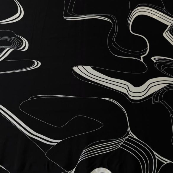 Tecido Crepe de Chine Estampado Flow Line Black • Conexão Tecidos