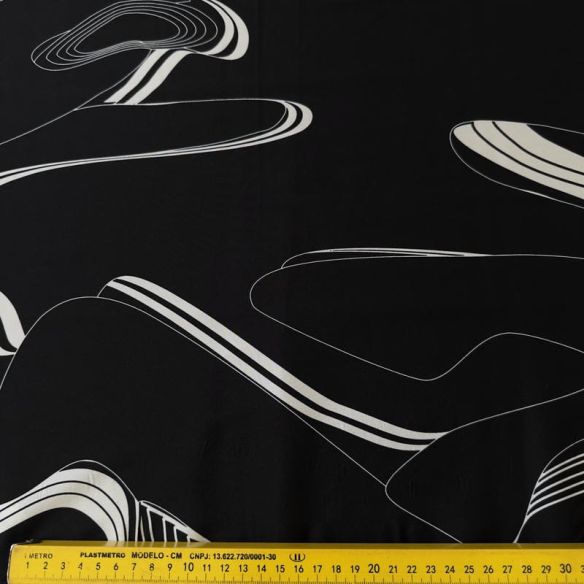 Tecido Crepe de Chine Estampado Flow Line Black • Conexão Tecidos