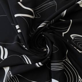 Tecido Crepe de Chine Estampado Flow Line Black • Conexão Tecidos