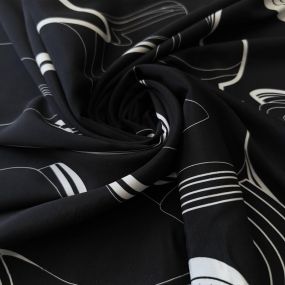 Tecido Crepe de Chine Estampado Flow Line Black • Conexão Tecidos 2