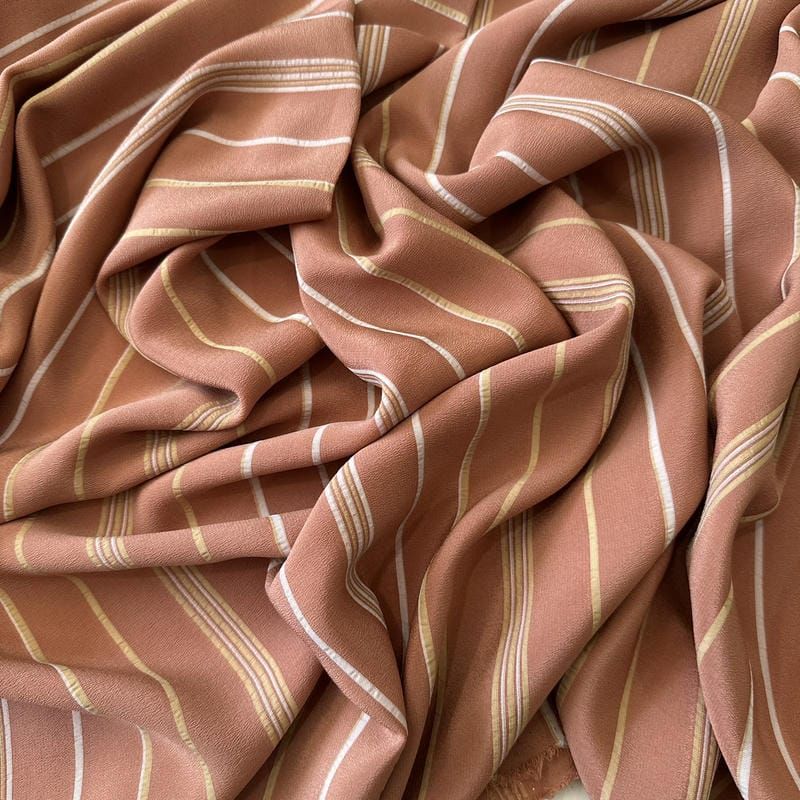 Tecido Crepe de Chine Estampado Stripe Terra Classic • Conexão Tecidos