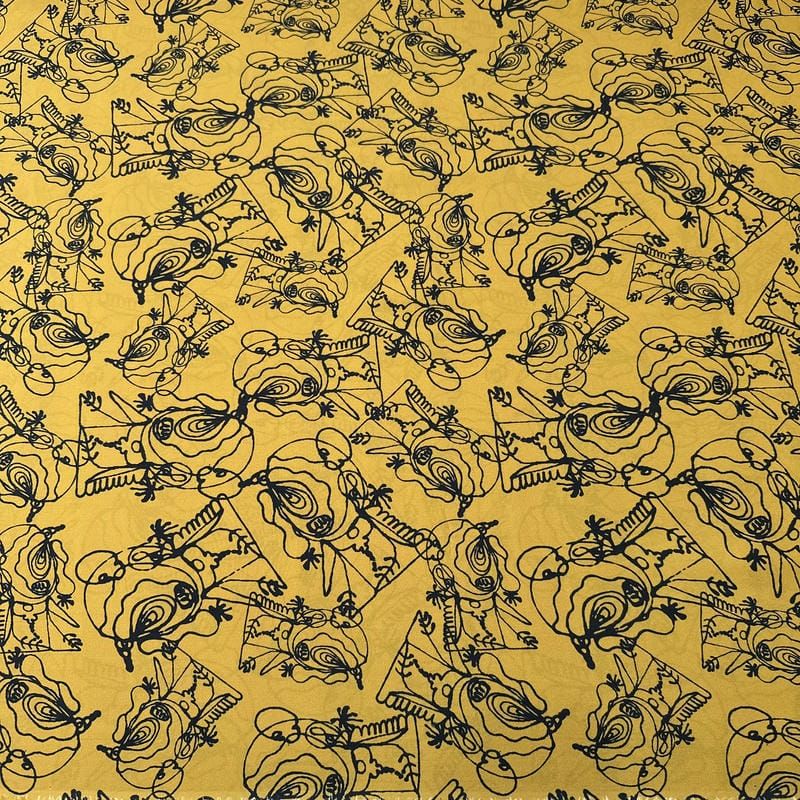 Tecido Crepe de Chine Estampado Line Art Mustard • Conexão Tecidos