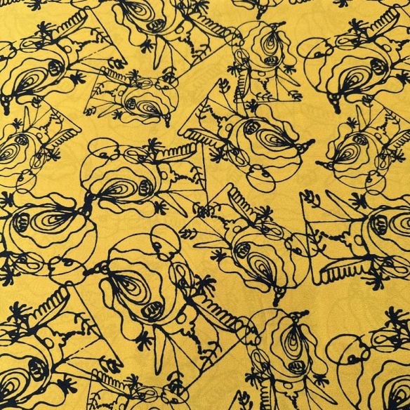 Tecido Crepe de Chine Estampado Line Art Mustard • Conexão Tecidos