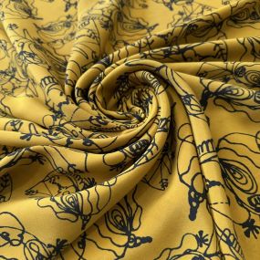 Tecido Crepe de Chine Estampado Line Art Mustard • Conexão Tecidos 2