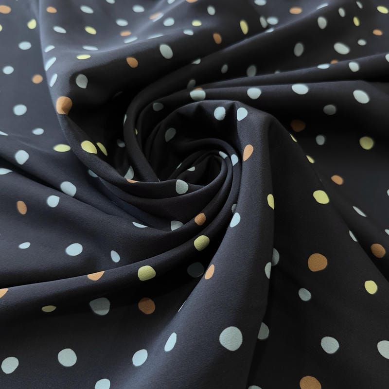 Tecido Crepe de Chine Estampado Color Dot Night • Conexão Tecidos