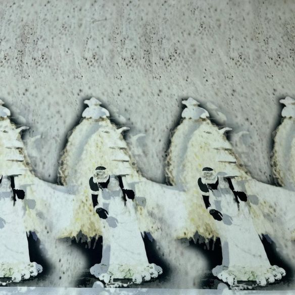 Tecido Crepe de Chine Estampado Art Figure Mono • Conexão Tecidos