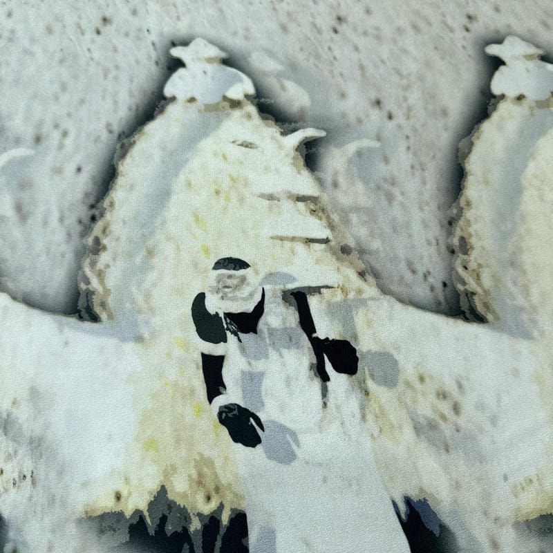 Tecido Crepe de Chine Estampado Art Figure Mono • Conexão Tecidos